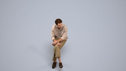 3D scanned man sitting casual, photorealistic archviz people for Enscape and SketchUp, back view render