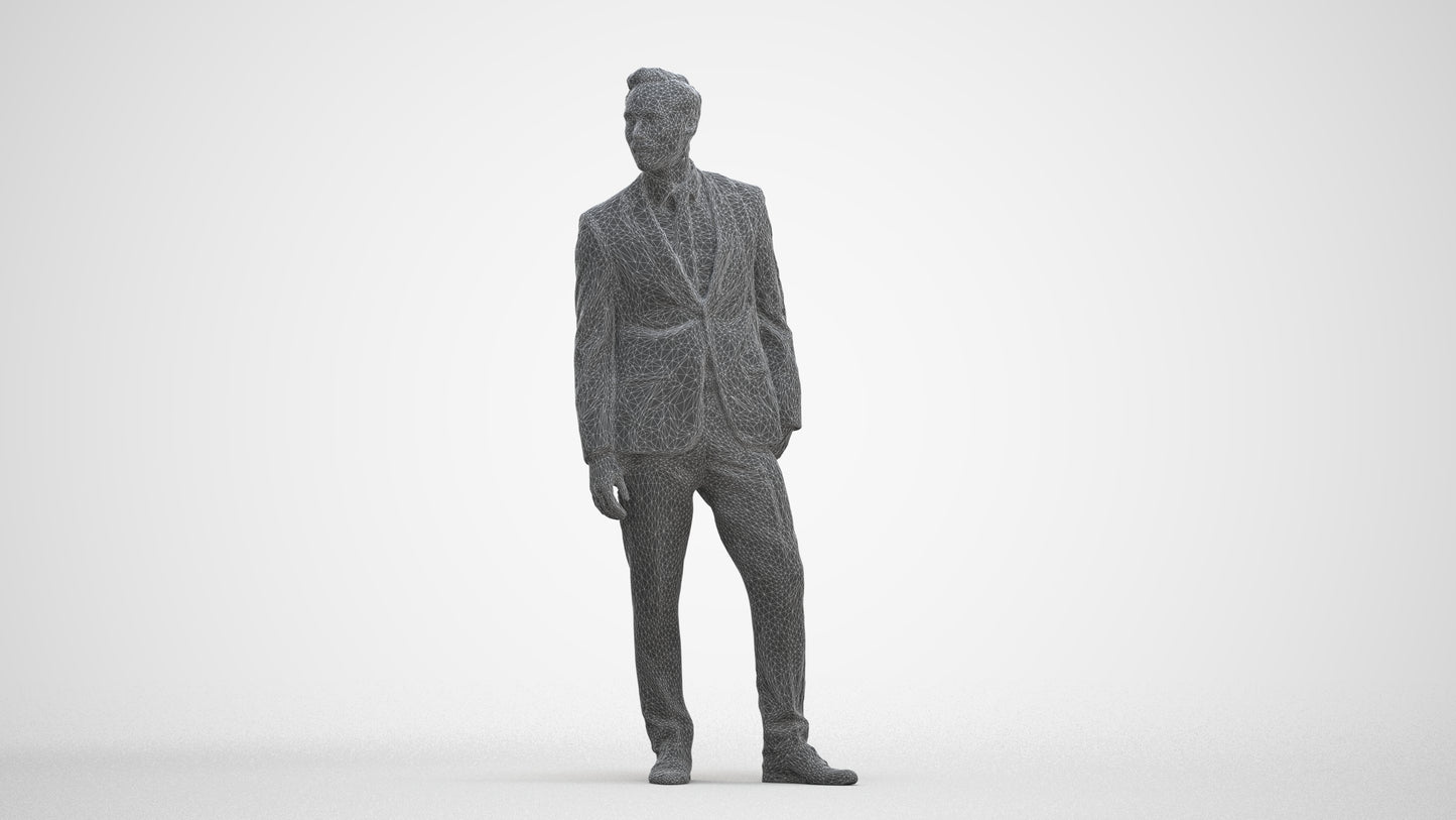 realistic 3D man business, scanned archviz people for Blender and 3ds Max, three-quarter front view render