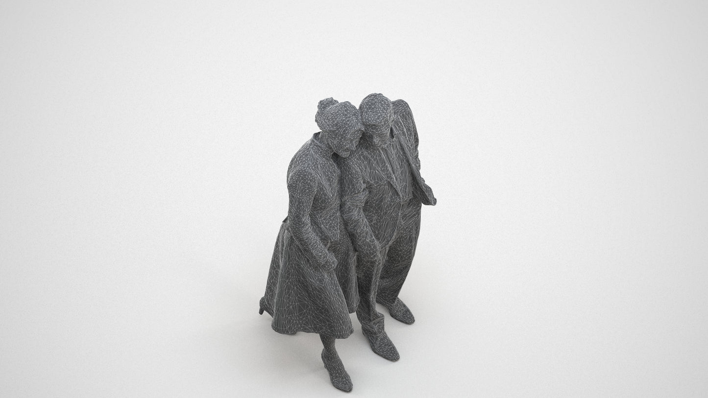 realistic 3D people senior woman formal couple, render-ready for V-Ray and Corona, FBX OBJ, wireframe three-quarter view