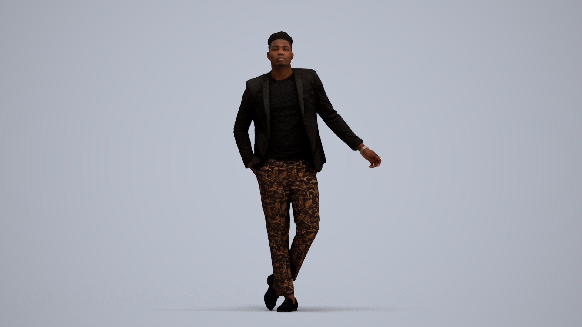 photogrammetry 3D man formal cycling, realistic human model archviz FBX, standing pose render