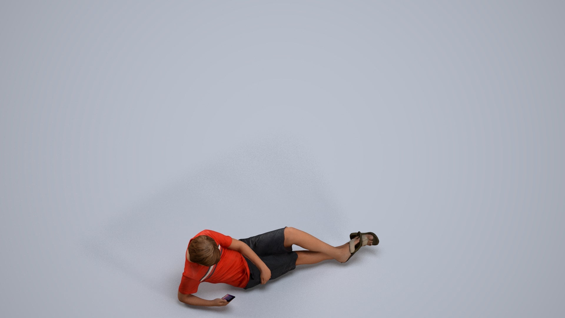 3D human model boy casual kids, photogrammetry scanned person for archviz, back view render