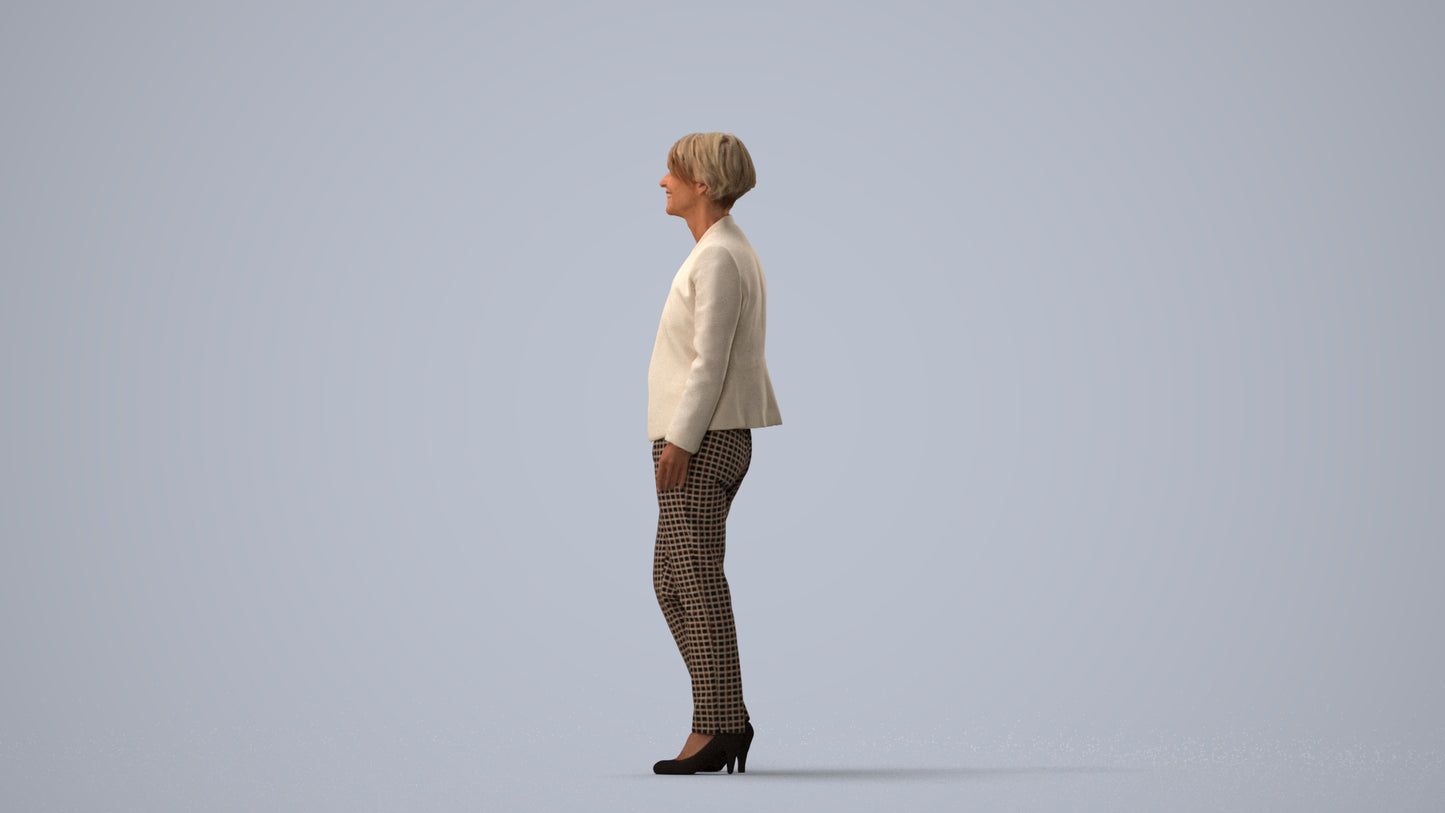 scanned 3D senior woman business standing, photogrammetry people for Enscape and V-Ray, three-quarter view render