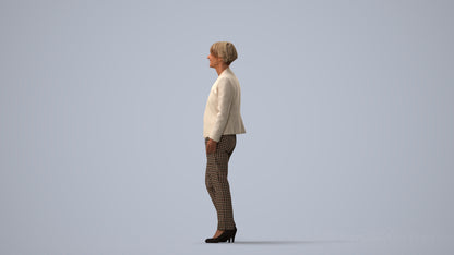 scanned 3D senior woman business standing, photogrammetry people for Enscape and V-Ray, three-quarter view render