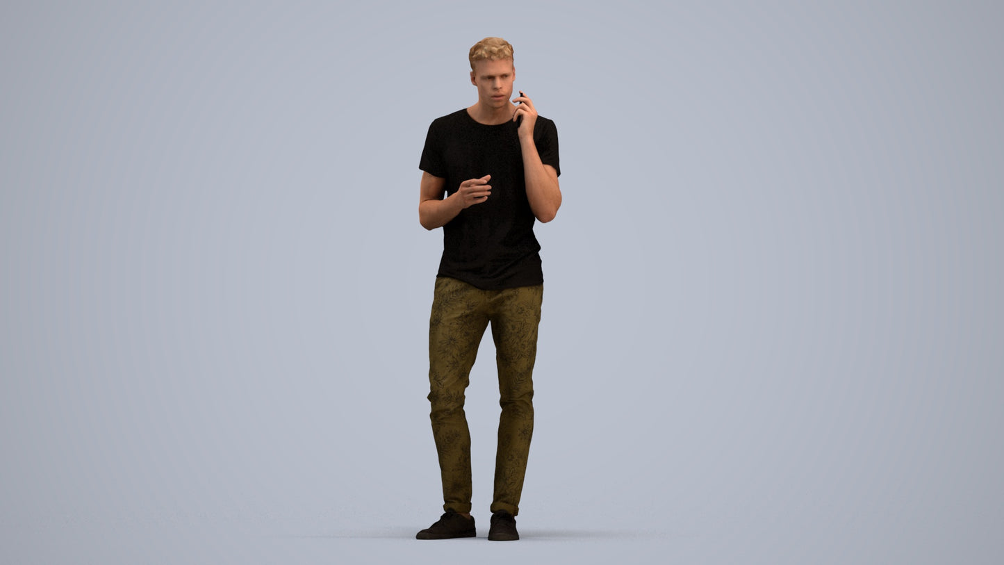 3D people model man casual standing, scanned human for 3ds Max rendering, standing pose render