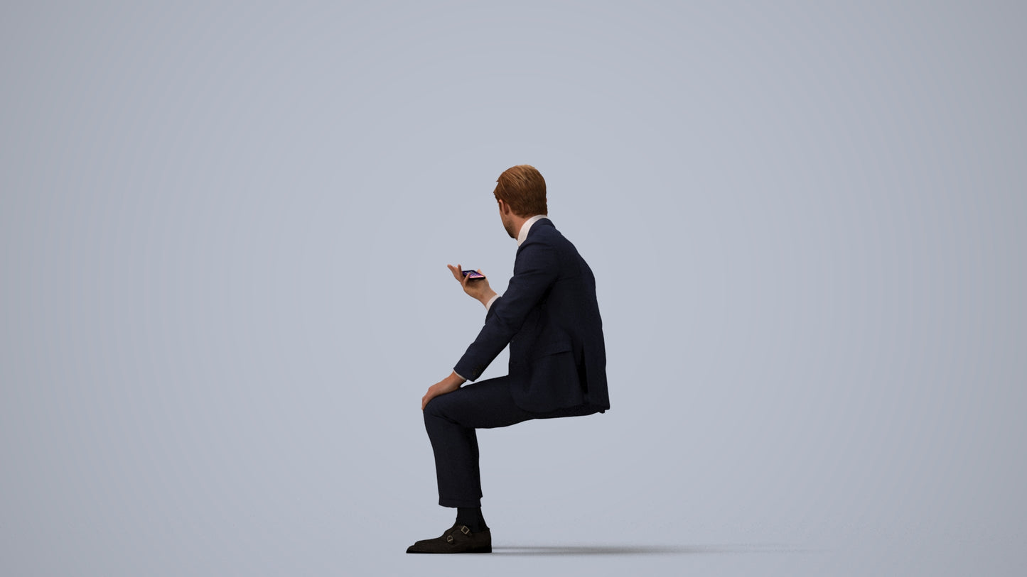 photogrammetry 3D man business, realistic human model archviz FBX, three-quarter view render