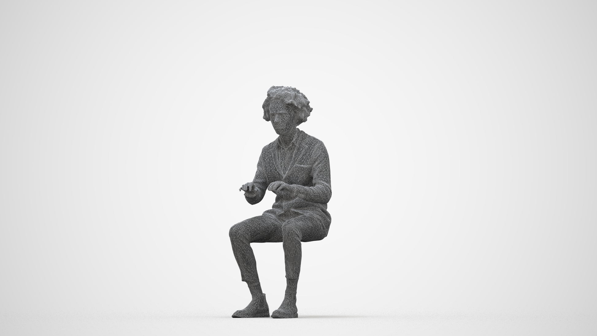 realistic 3D man business, scanned archviz people for Blender and 3ds Max, wireframe back view