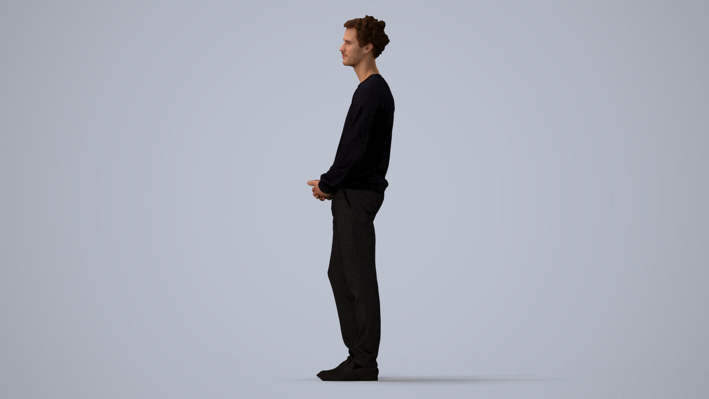 scanned 3D man casual standing, photogrammetry people for Enscape and V-Ray, three-quarter view render