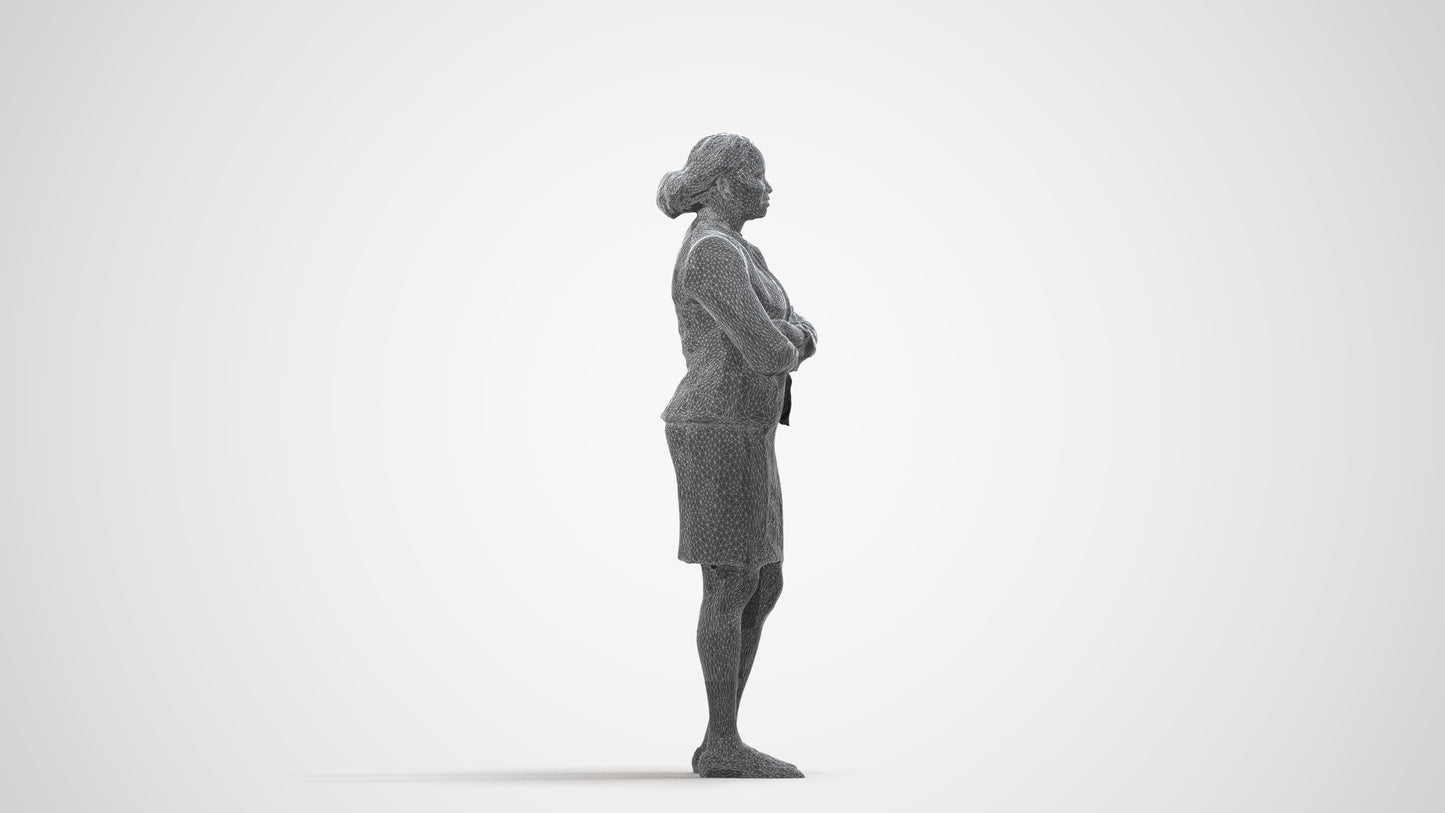 realistic 3D people woman business standing, render-ready for V-Ray and Corona, FBX OBJ, wireframe side view
