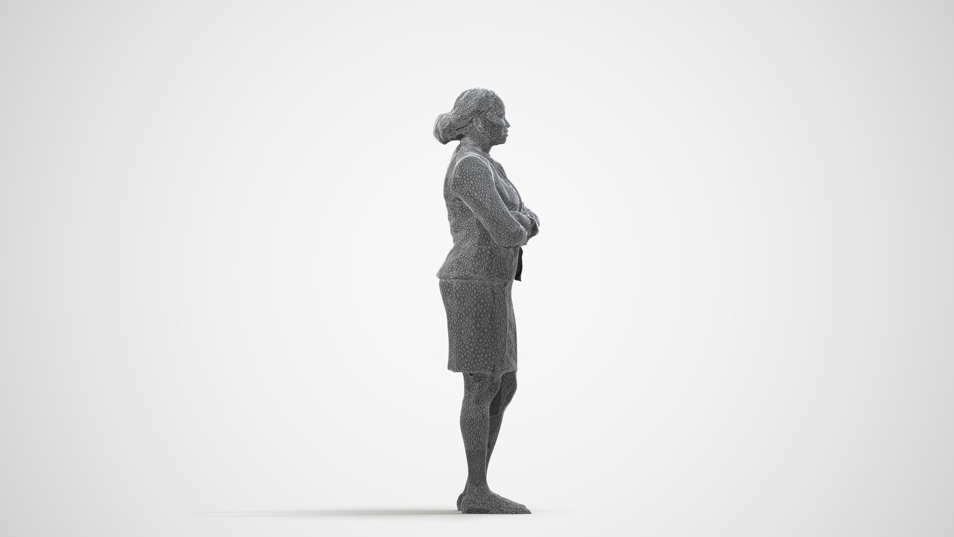 realistic 3D people woman business standing, render-ready for V-Ray and Corona, FBX OBJ, wireframe side view
