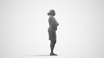 realistic 3D people woman business standing, render-ready for V-Ray and Corona, FBX OBJ, wireframe side view