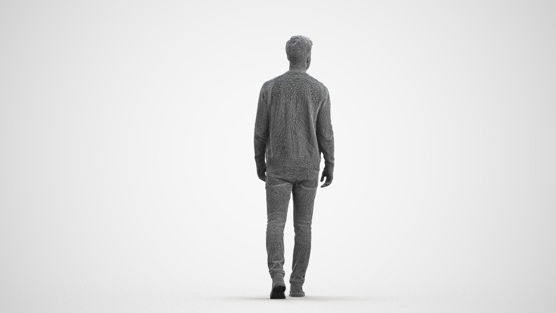 realistic 3D human man casual walking, archviz people FBX OBJ for Blender, wireframe front view