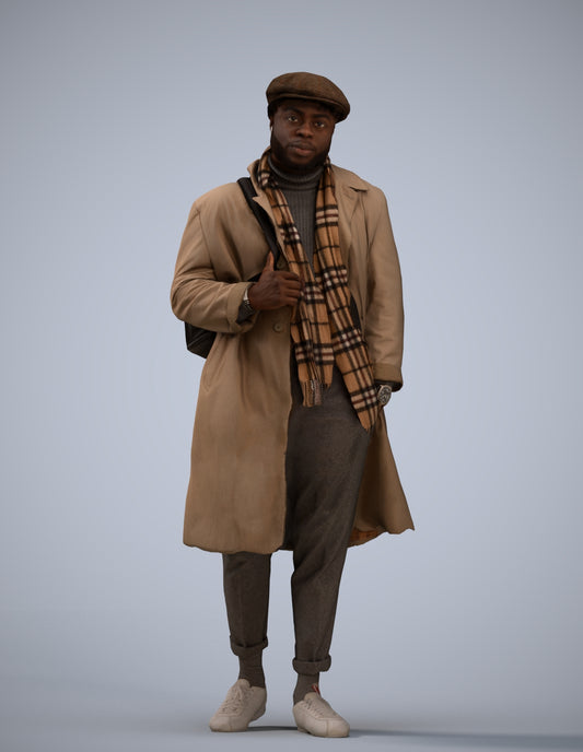 3D human model man casual walking, photogrammetry scanned person for archviz