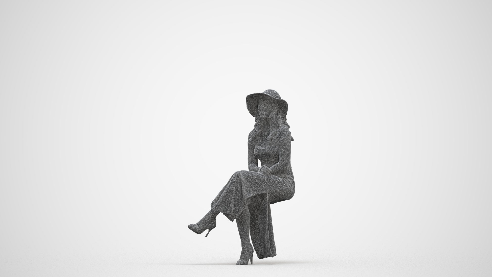 scanned 3D woman casual sitting, photogrammetry people for Enscape and V-Ray, three-quarter front view render