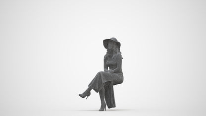 scanned 3D woman casual sitting, photogrammetry people for Enscape and V-Ray, three-quarter front view render