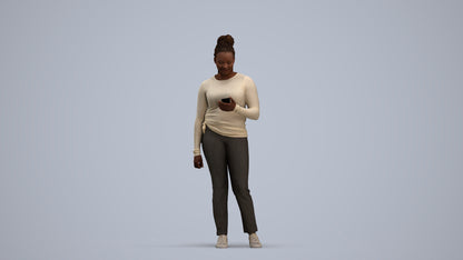 realistic 3D people woman casual standing, render-ready for V-Ray and Corona, FBX OBJ, standing pose render