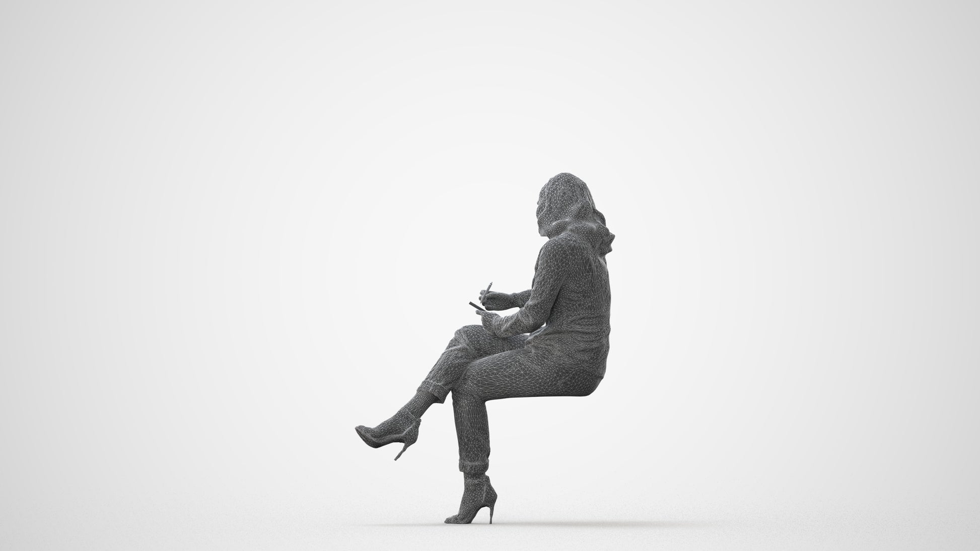 realistic 3D human woman casual sitting, archviz people FBX OBJ for Blender, square thumbnail