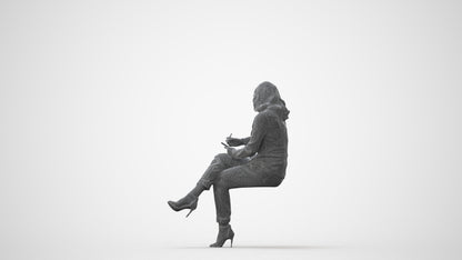 realistic 3D human woman casual sitting, archviz people FBX OBJ for Blender, square thumbnail