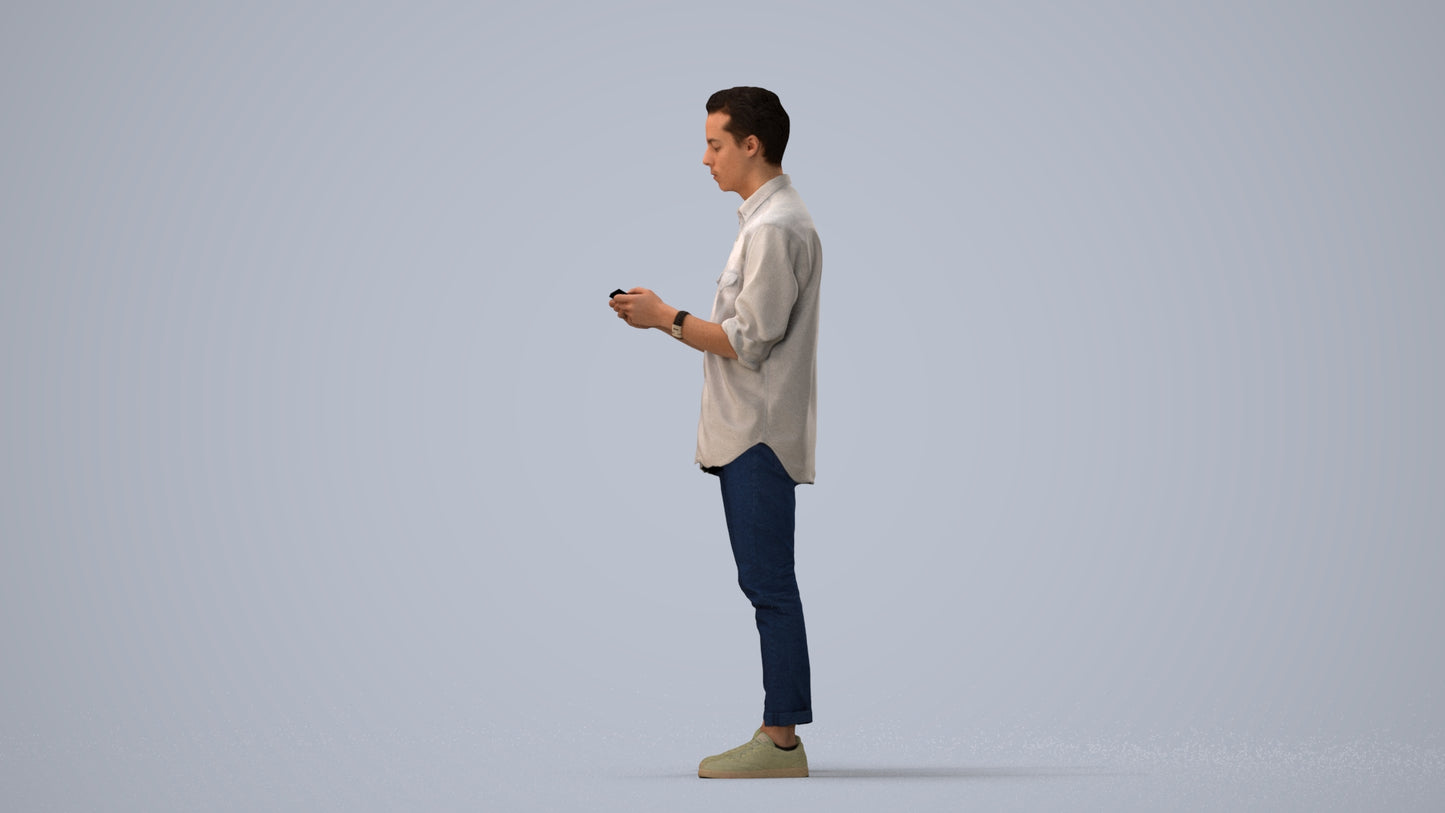 3D people model man casual standing, scanned human for 3ds Max rendering, three-quarter view render