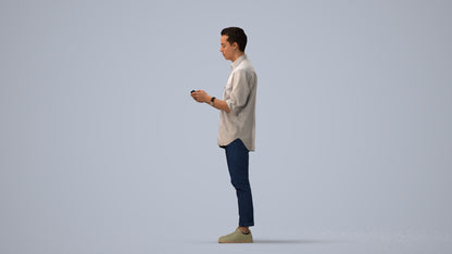3D people model man casual standing, scanned human for 3ds Max rendering, three-quarter view render
