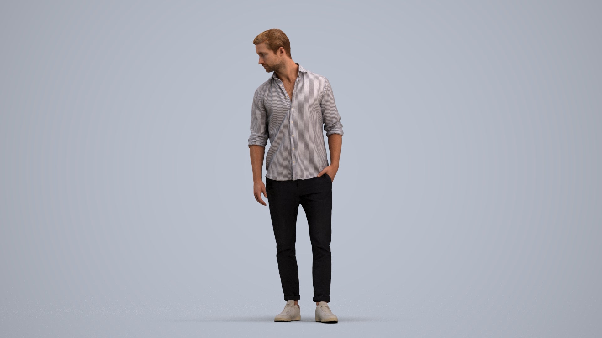 realistic 3D people man casual standing, render-ready for V-Ray and Corona, FBX OBJ, standing pose render