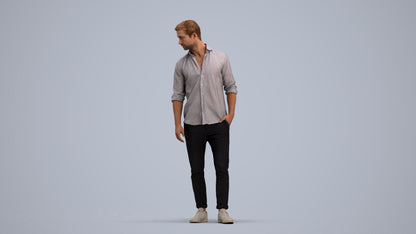 realistic 3D people man casual standing, render-ready for V-Ray and Corona, FBX OBJ, standing pose render