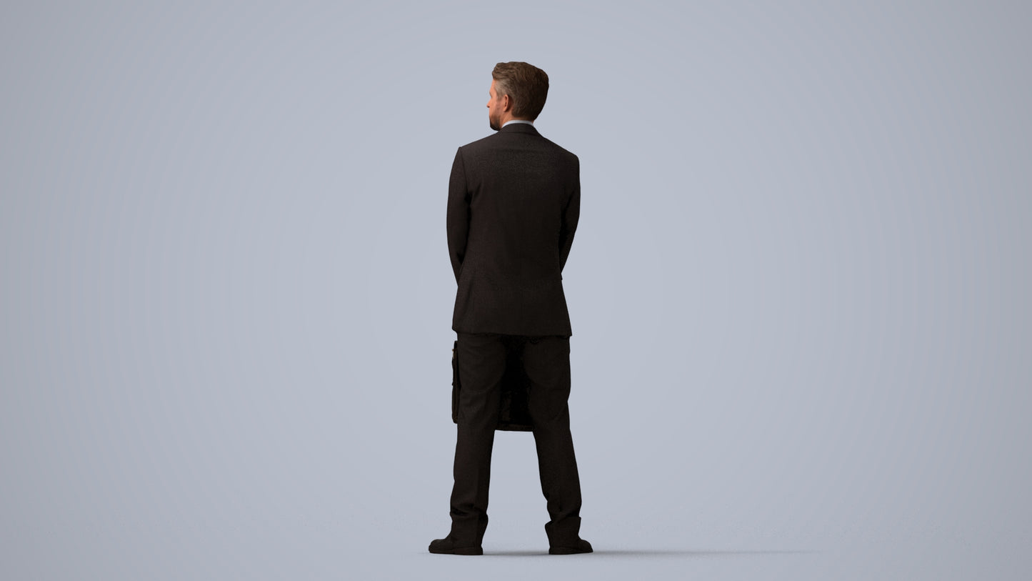 realistic 3D man business, scanned archviz people for Blender and 3ds Max, three-quarter view render