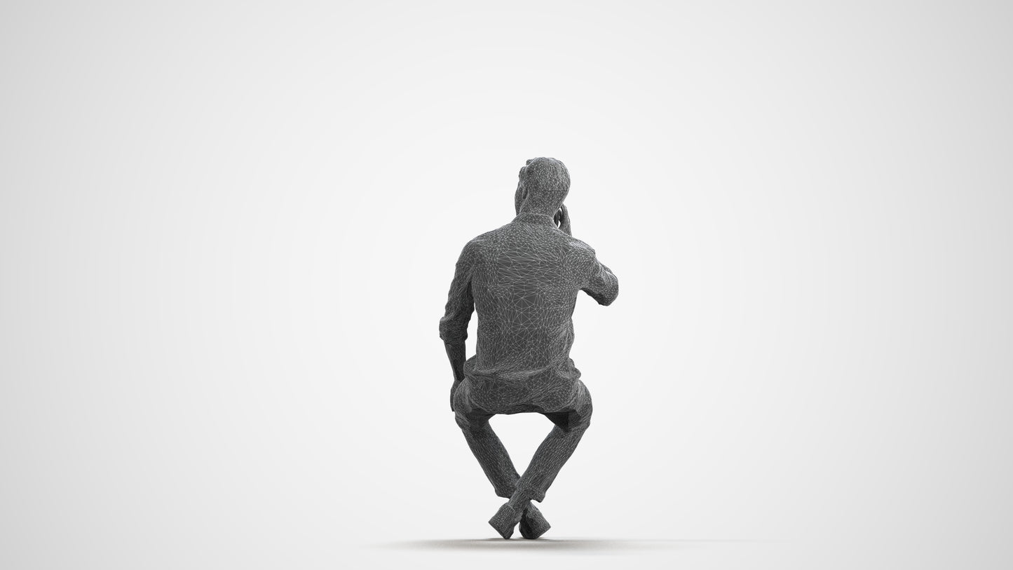 realistic 3D people man casual sitting, render-ready for V-Ray and Corona, FBX OBJ, wireframe front view