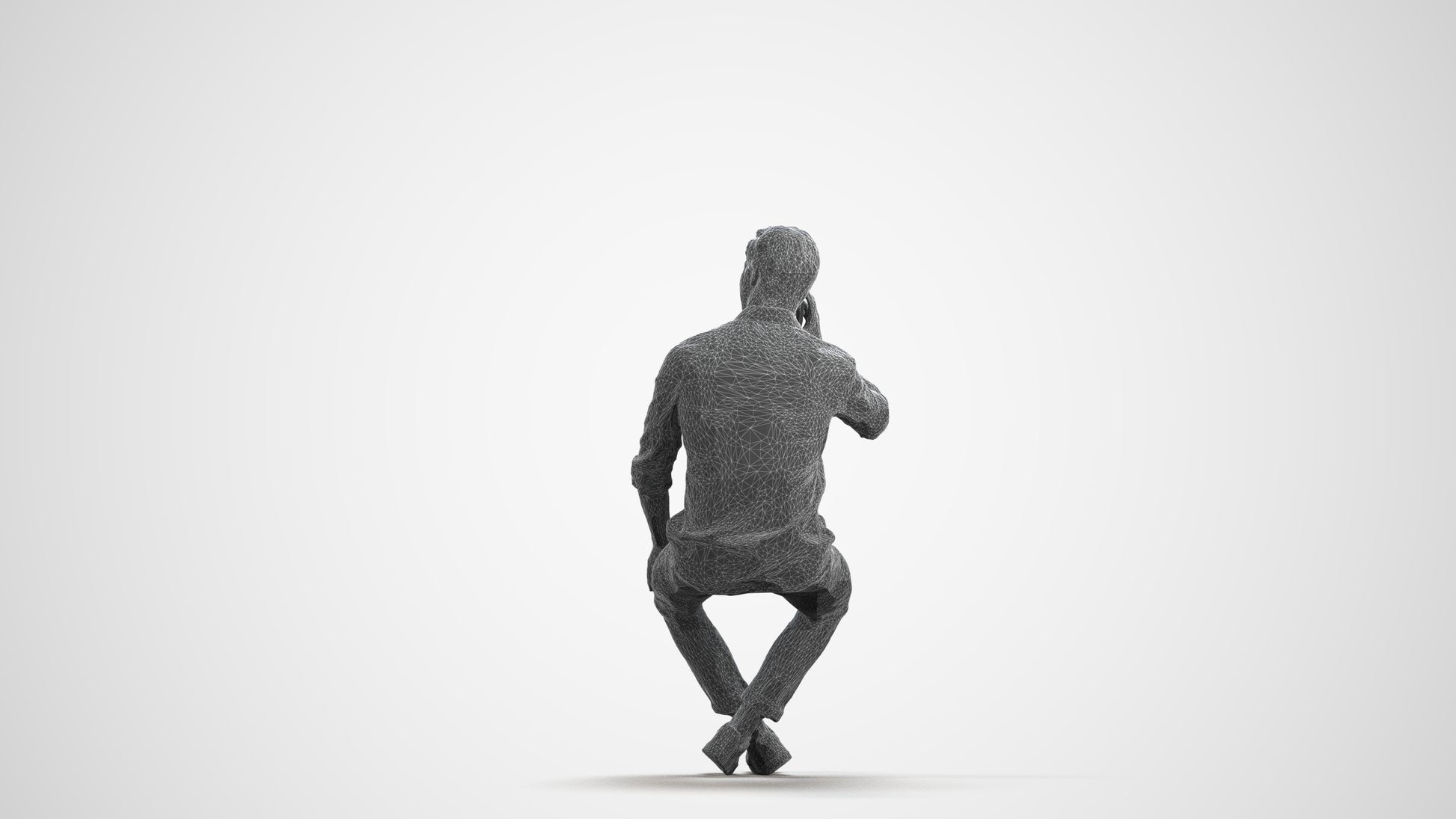 realistic 3D people man casual sitting, render-ready for V-Ray and Corona, FBX OBJ, wireframe front view