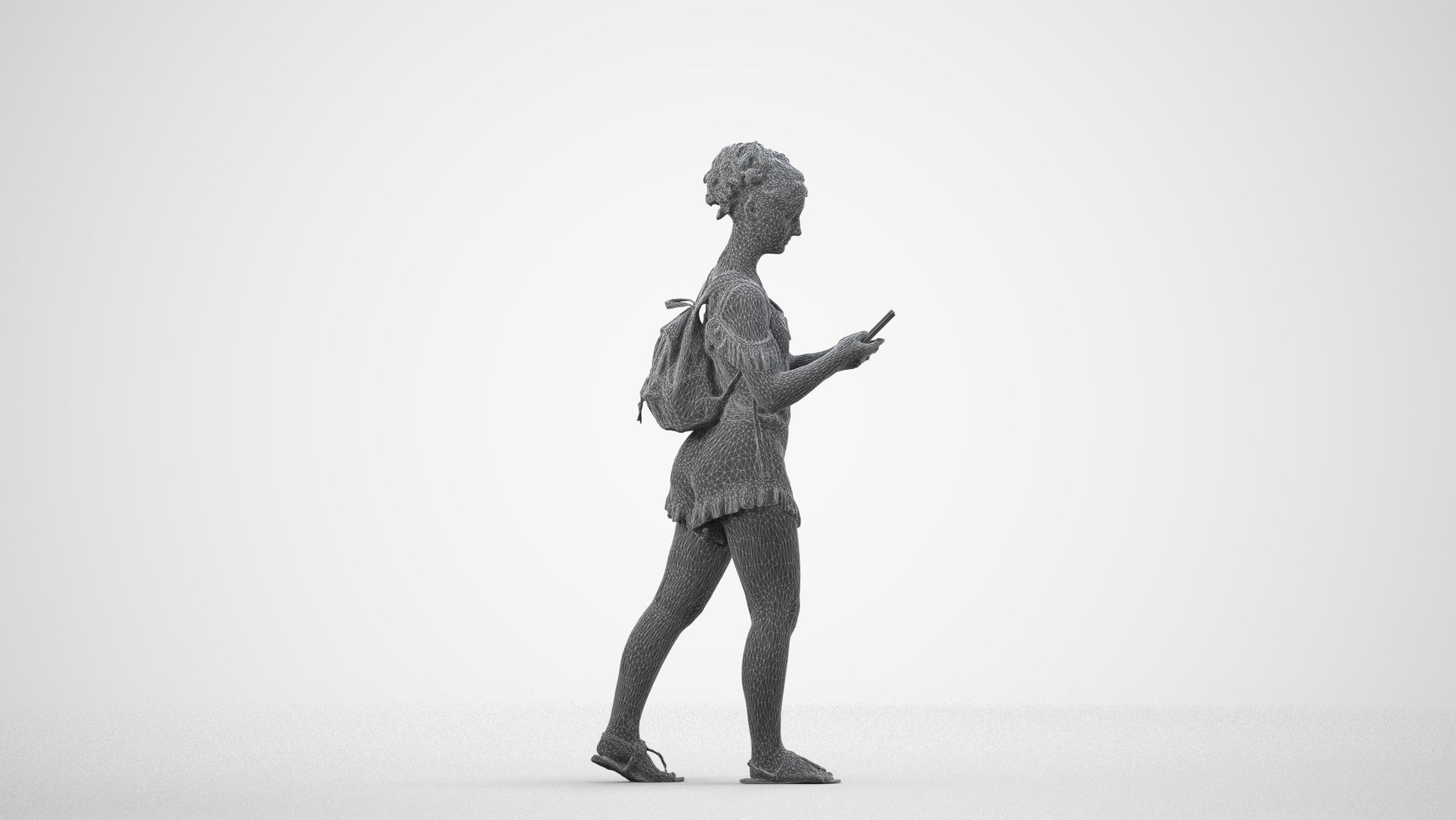 3D people model girl casual kids, scanned human for 3ds Max rendering, wireframe side view