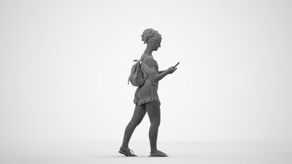 3D people model girl casual kids, scanned human for 3ds Max rendering, wireframe side view
