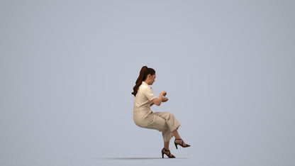3D scanned woman sitting casual, photorealistic archviz people for Enscape and SketchUp, side view render