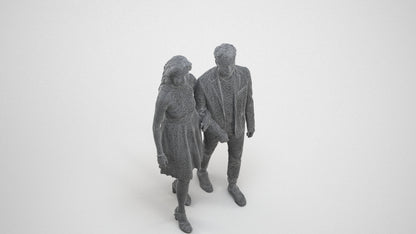 realistic 3D people woman formal couple, render-ready for V-Ray and Corona, FBX OBJ, wireframe three-quarter view