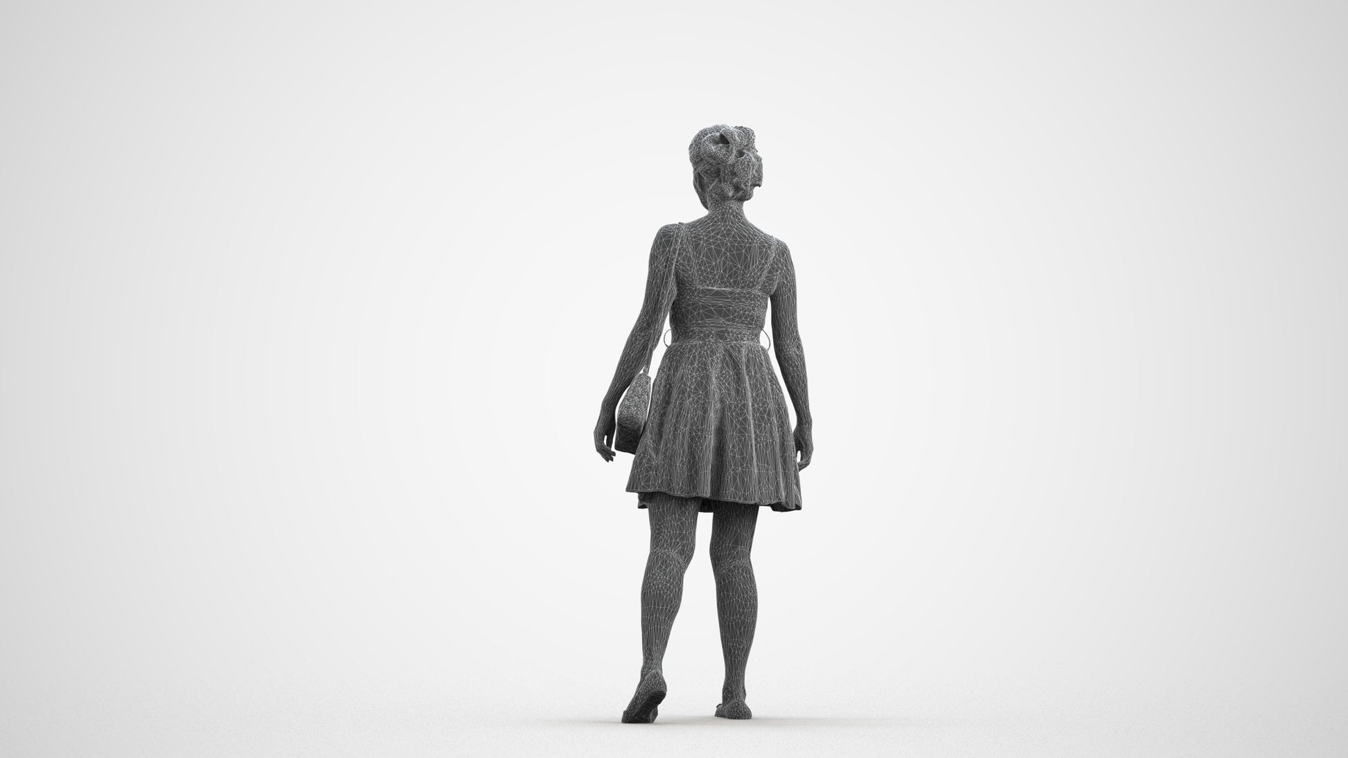 3D human model woman formal formalaffairs, photogrammetry scanned person for archviz, wireframe front view