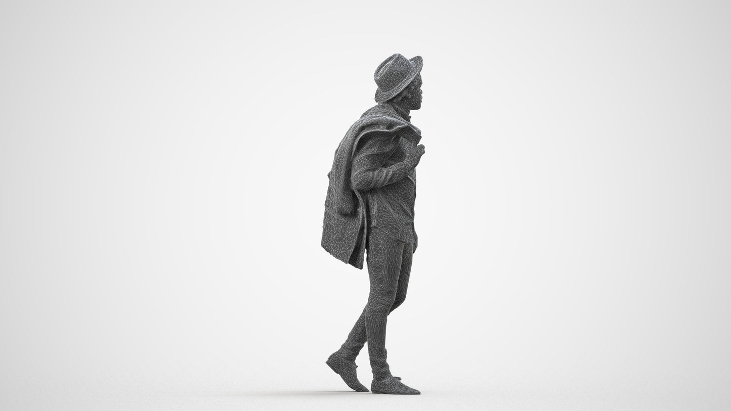realistic 3D people man casual standing, render-ready for V-Ray and Corona, FBX OBJ, wireframe side view