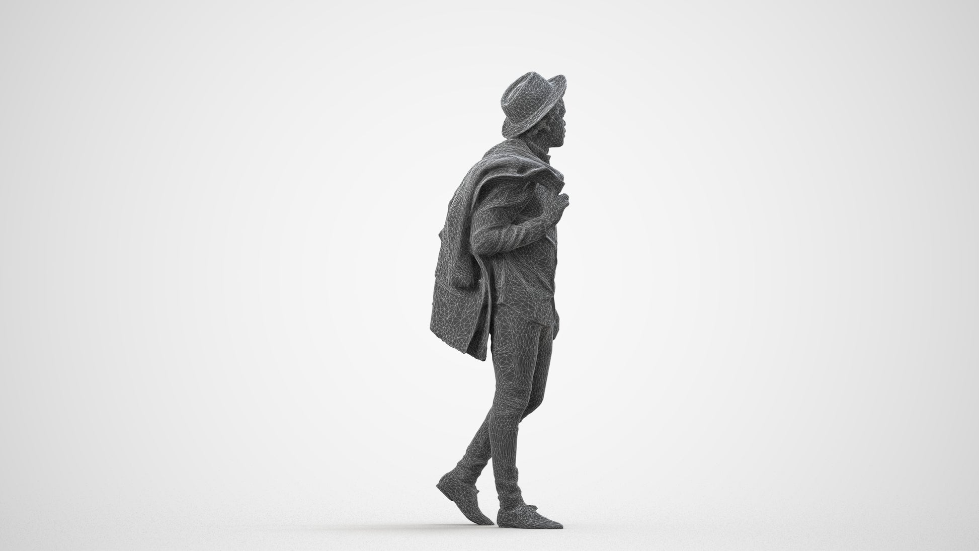 realistic 3D people man casual standing, render-ready for V-Ray and Corona, FBX OBJ, wireframe side view