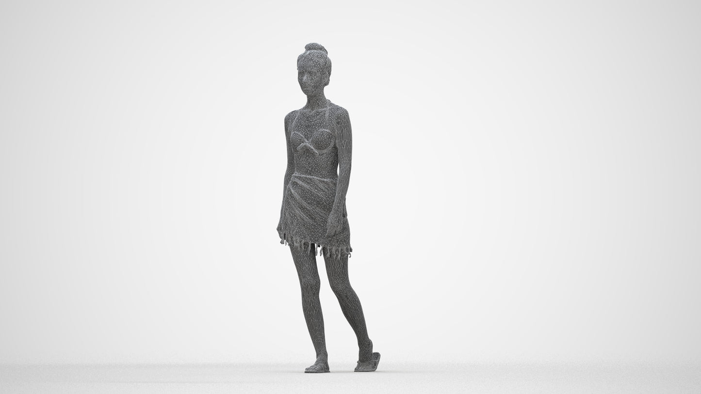 scanned 3D woman pool, photogrammetry people for Enscape and V-Ray, wireframe back view