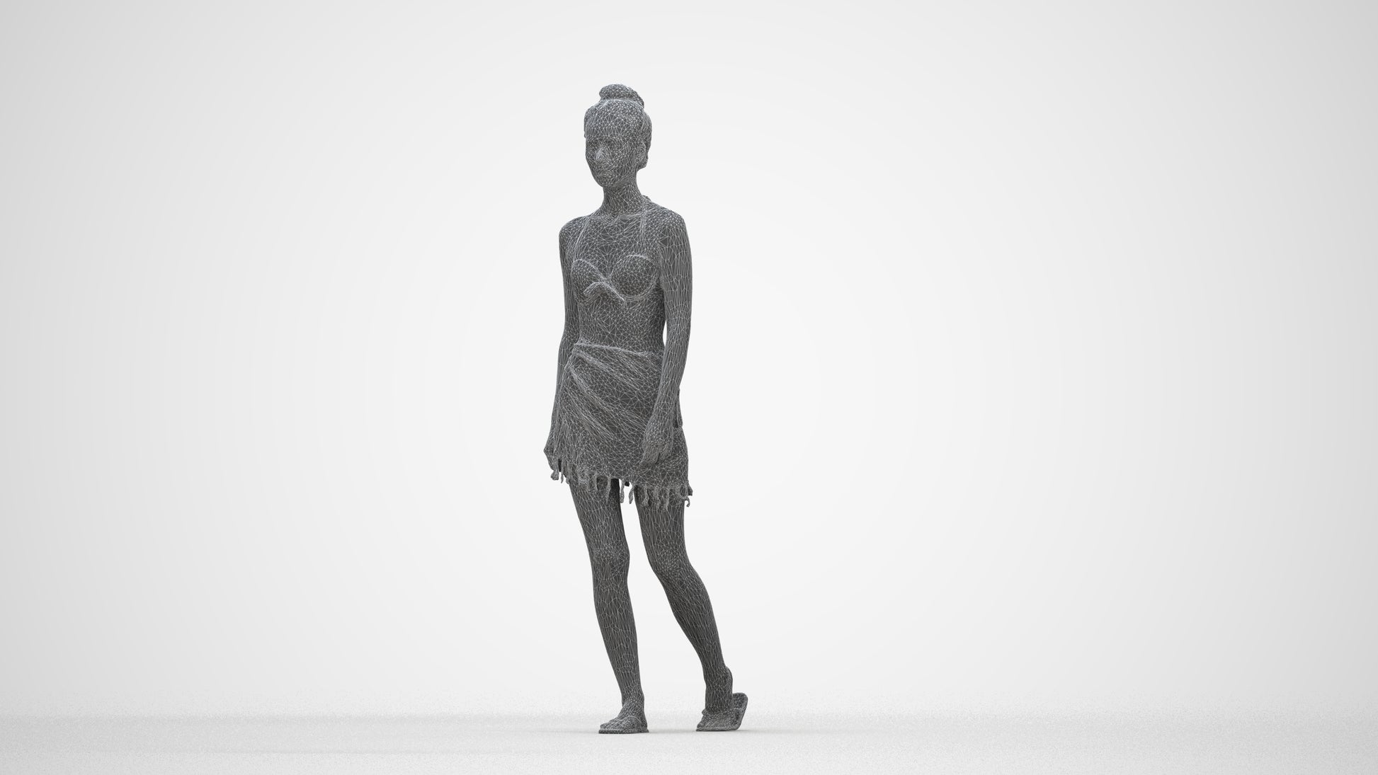 scanned 3D woman pool, photogrammetry people for Enscape and V-Ray, wireframe back view