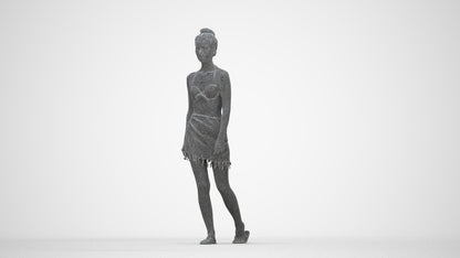 scanned 3D woman pool, photogrammetry people for Enscape and V-Ray, wireframe back view