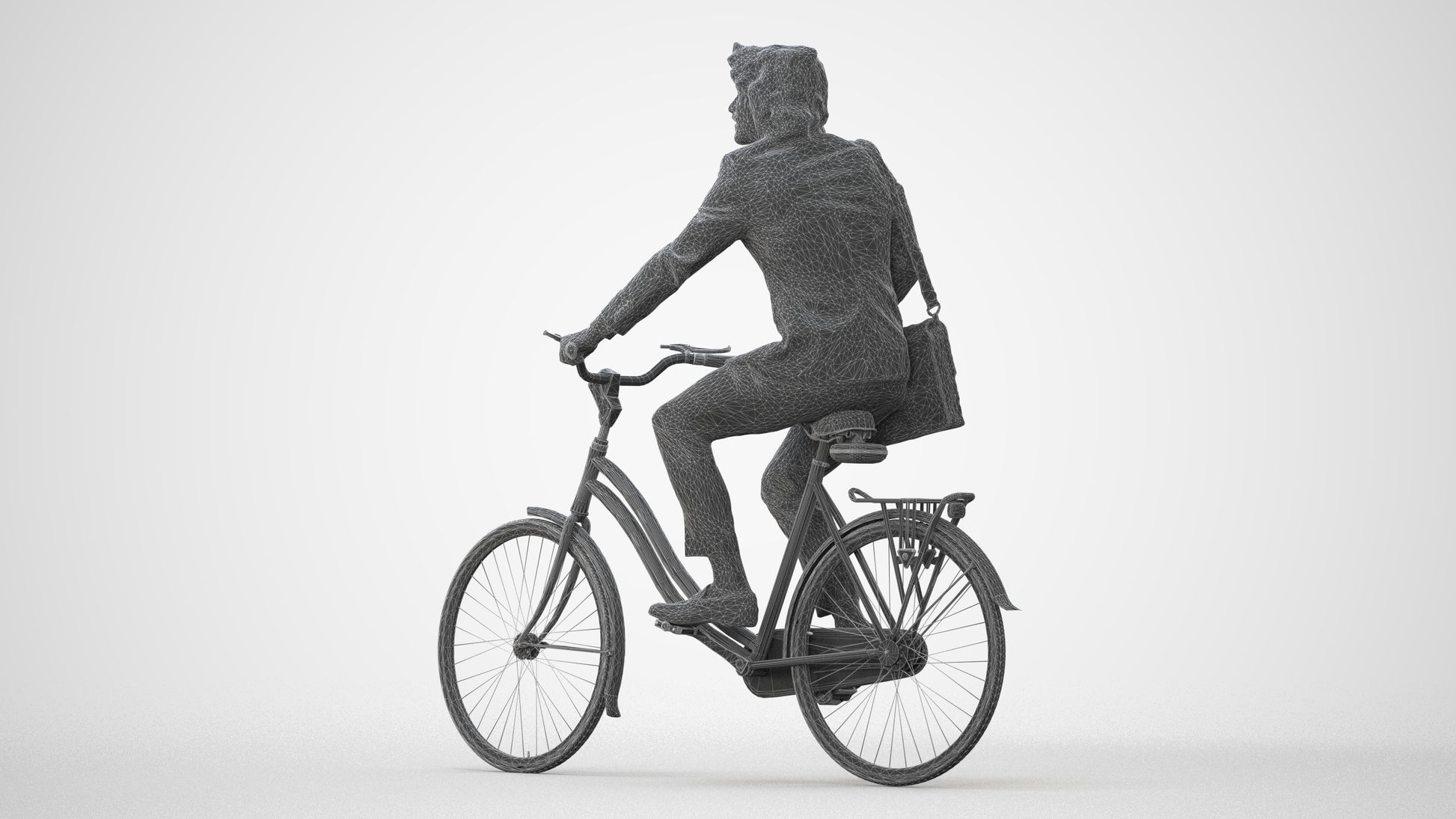 3D human model man business cycling, photogrammetry scanned person for archviz, square thumbnail