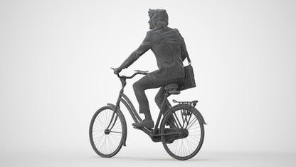 3D human model man business cycling, photogrammetry scanned person for archviz, square thumbnail