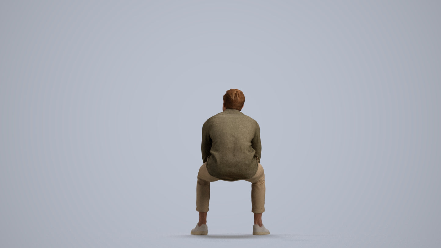 3D scanned man sitting casual, photorealistic archviz people for Enscape and SketchUp, front view render