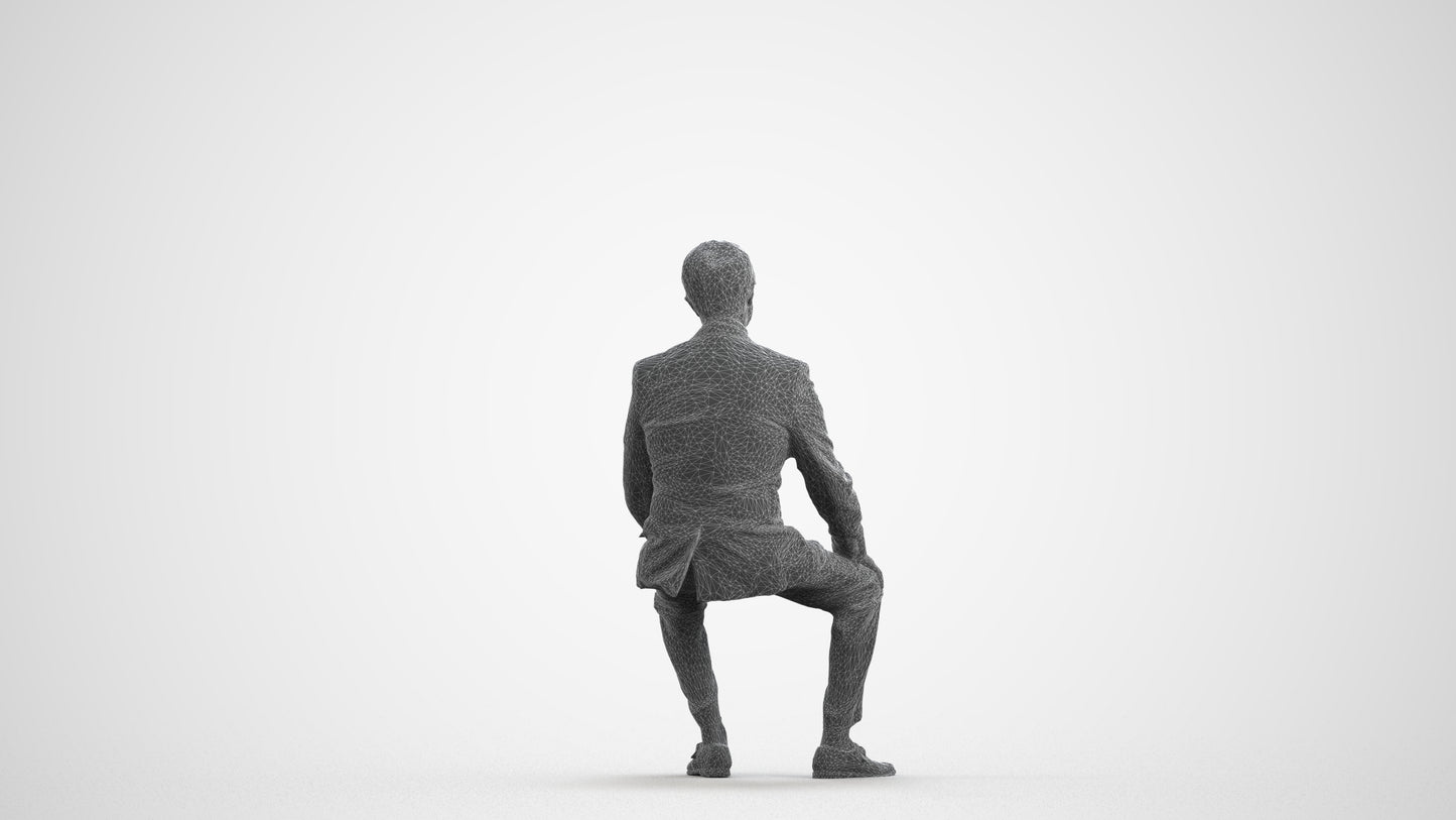 realistic 3D man business, scanned archviz people for Blender and 3ds Max, wireframe front view