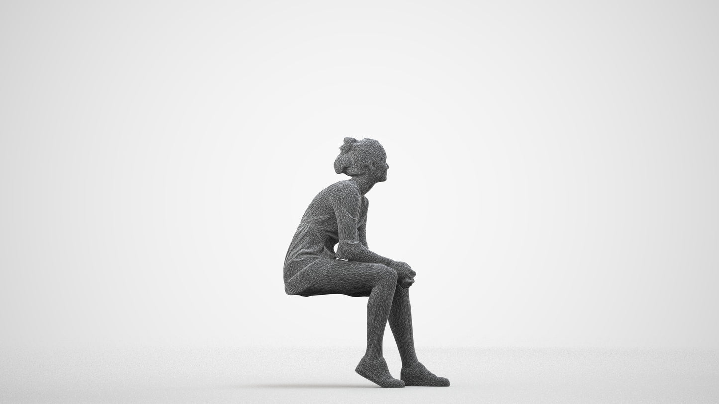 photogrammetry 3D girl casual kids, realistic human model archviz FBX, wireframe side view
