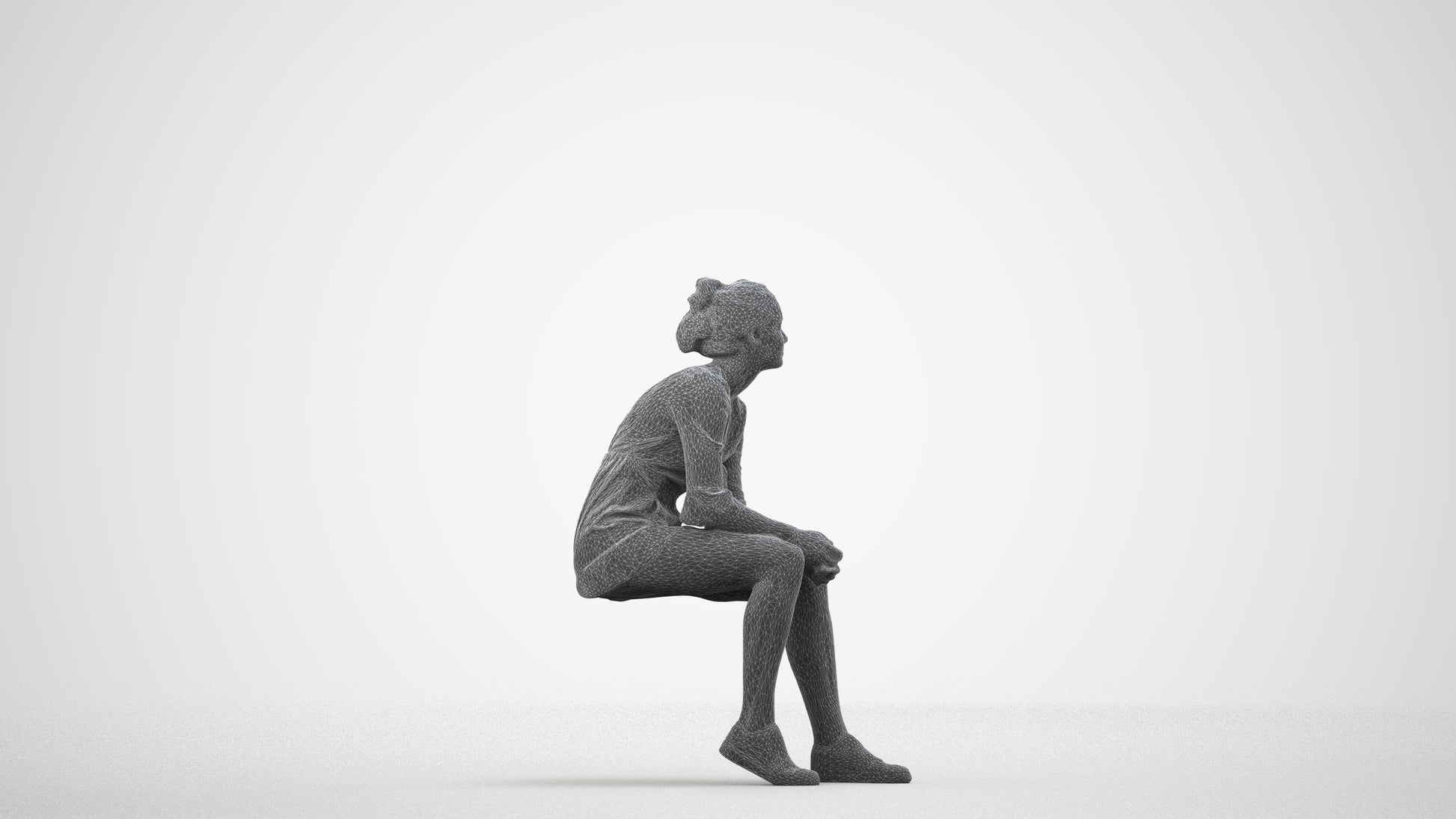 photogrammetry 3D girl casual kids, realistic human model archviz FBX, wireframe side view