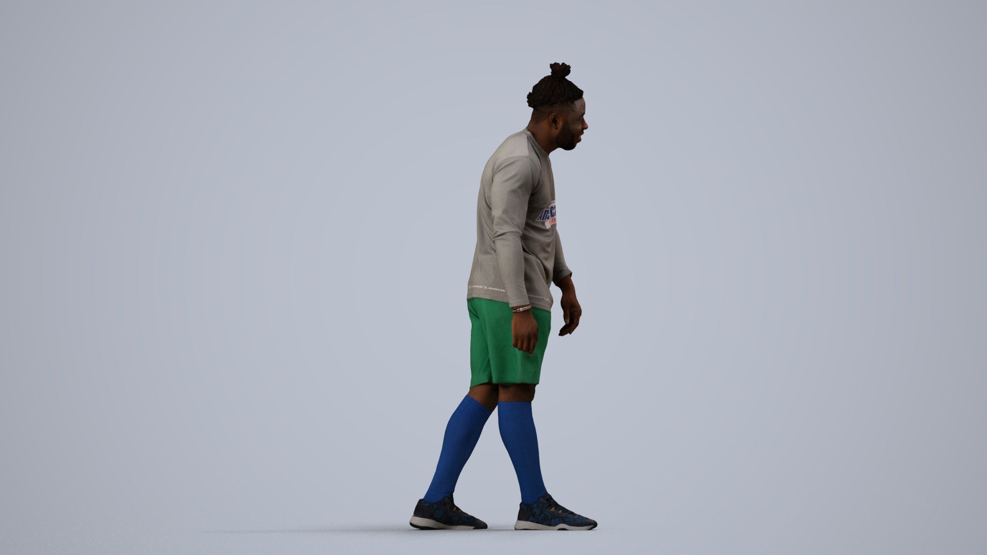 photogrammetry 3D man sport, realistic human model archviz FBX, side view render