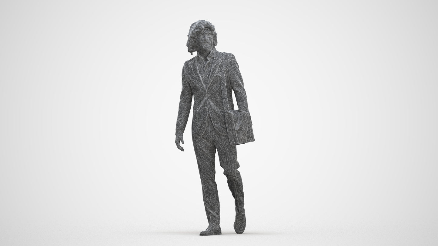 realistic 3D man business walking, scanned archviz people for Blender and 3ds Max, three-quarter front view render