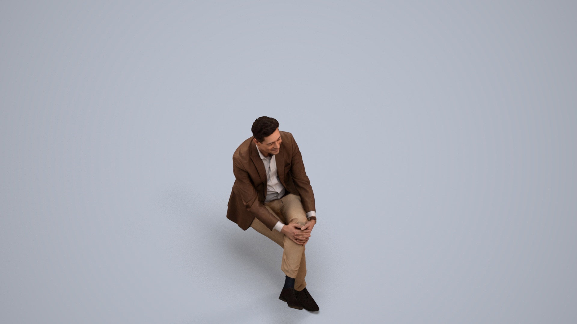 3D people model man business sitting, scanned human for 3ds Max rendering, back view render