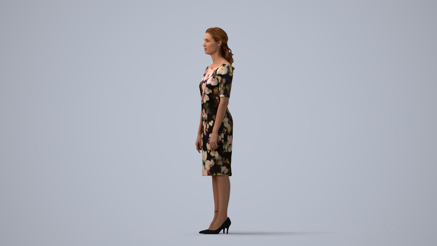 photogrammetry 3D woman casual standing, realistic human model archviz FBX, three-quarter view render
