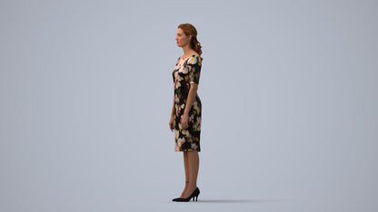 photogrammetry 3D woman casual standing, realistic human model archviz FBX, three-quarter view render