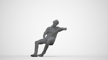 3D human model man casual sitting, photogrammetry scanned person for archviz, wireframe back view